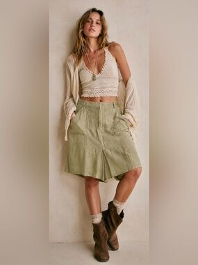 100% Hemp Casual A-Line Skirt in Olive Green